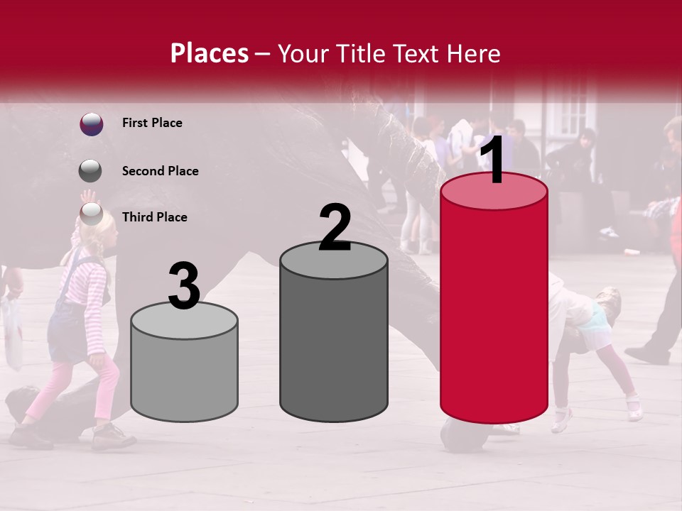 A Group Of Children Playing In Front Of A Statue PowerPoint Template