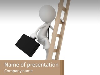 A Person Climbing Up A Ladder With A Briefcase PowerPoint Template