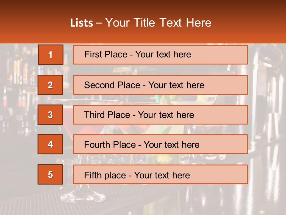 A Row Of Cocktail Glasses Sitting On Top Of A Bar PowerPoint Template
