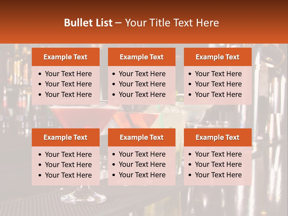 A Row Of Cocktail Glasses Sitting On Top Of A Bar PowerPoint Template