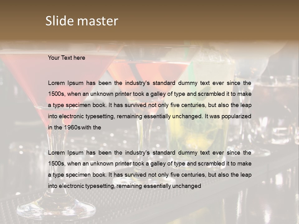 A Row Of Different Colored Drinks On A Bar PowerPoint Template