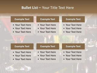 A Row Of Different Colored Drinks On A Bar PowerPoint Template