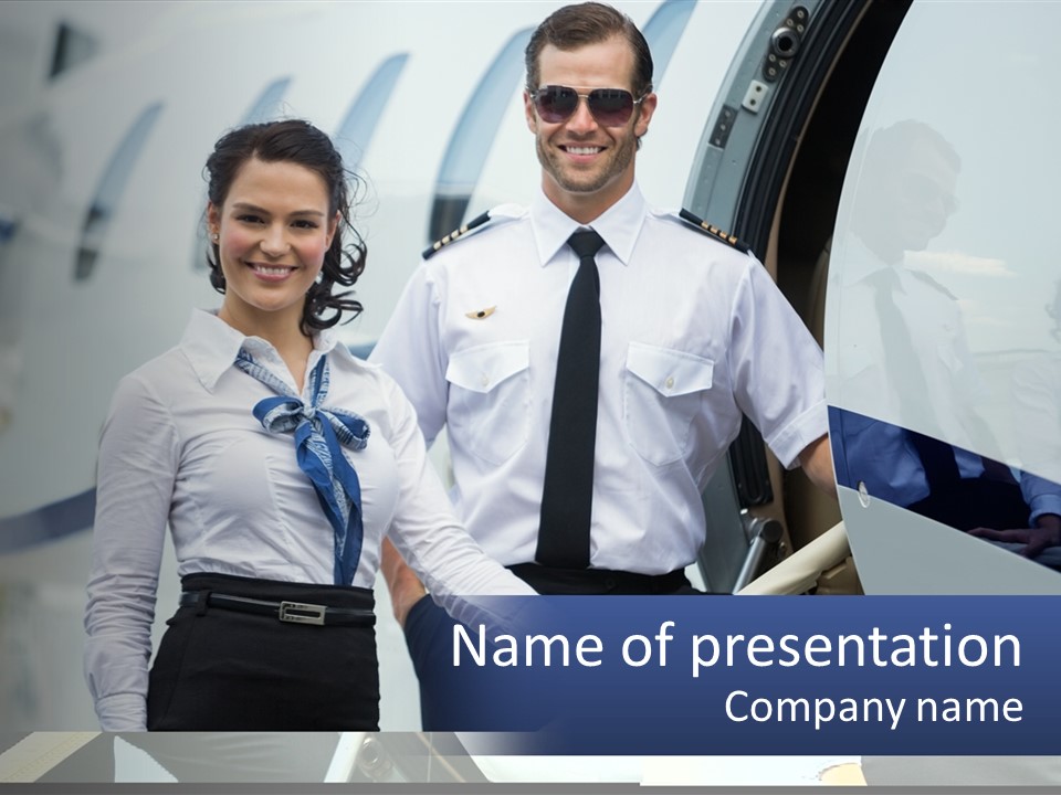 A Man And A Woman Standing In Front Of A Plane PowerPoint Template