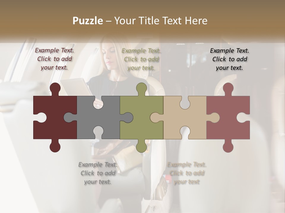 A Woman Sitting In An Airplane Holding A Tablet PowerPoint Template