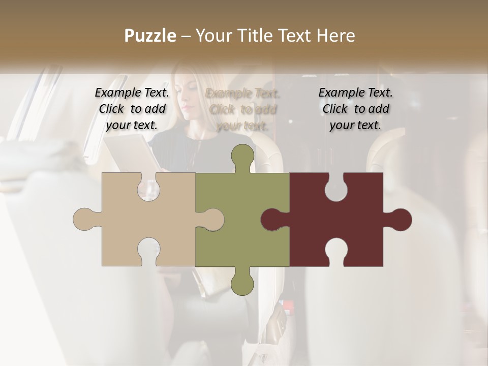 A Woman Sitting In An Airplane Holding A Tablet PowerPoint Template