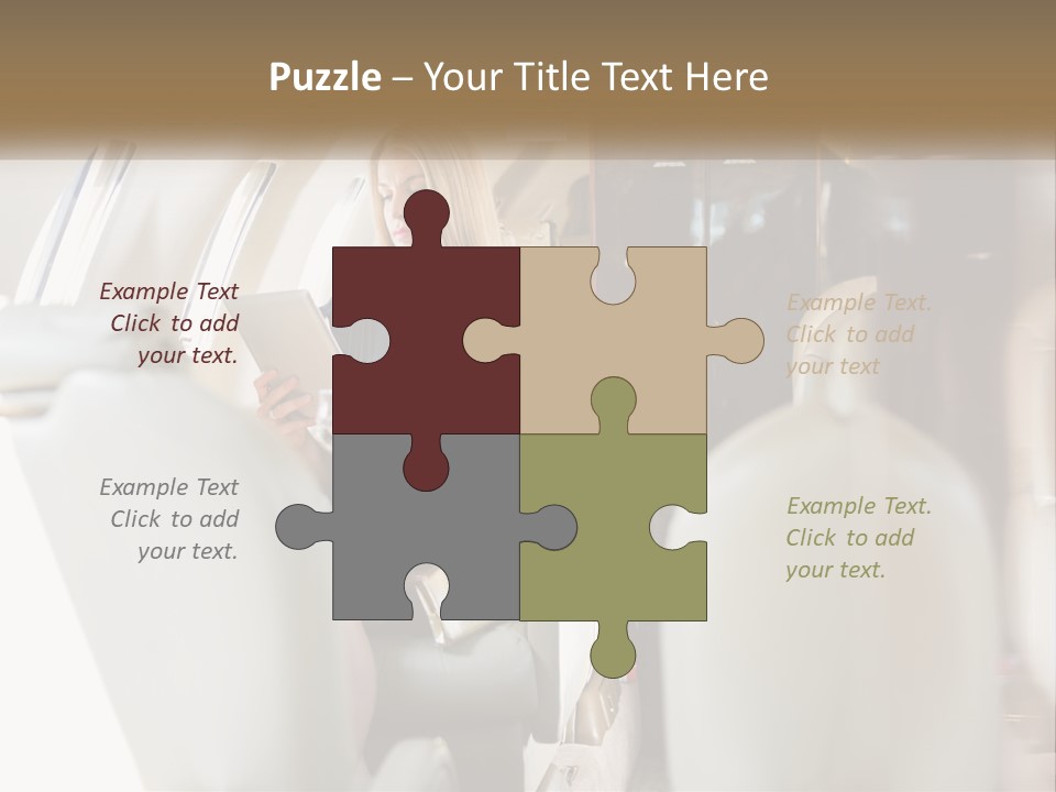 A Woman Sitting In An Airplane Holding A Tablet PowerPoint Template