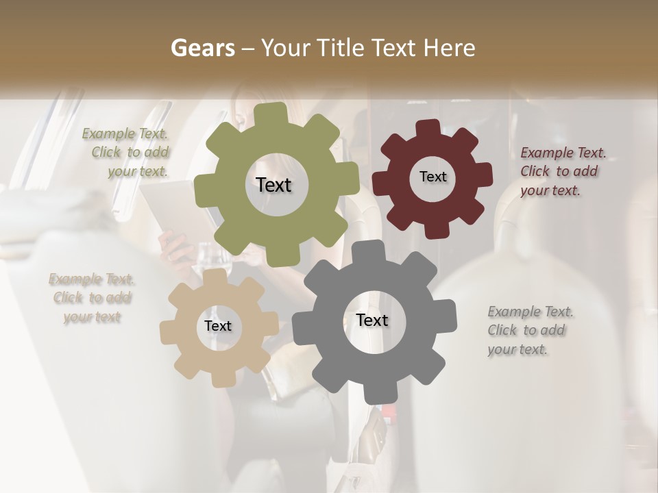 A Woman Sitting In An Airplane Holding A Tablet PowerPoint Template