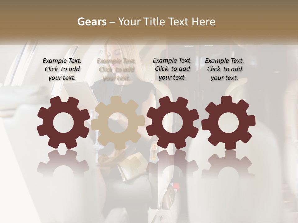 A Woman Sitting In An Airplane Holding A Tablet PowerPoint Template