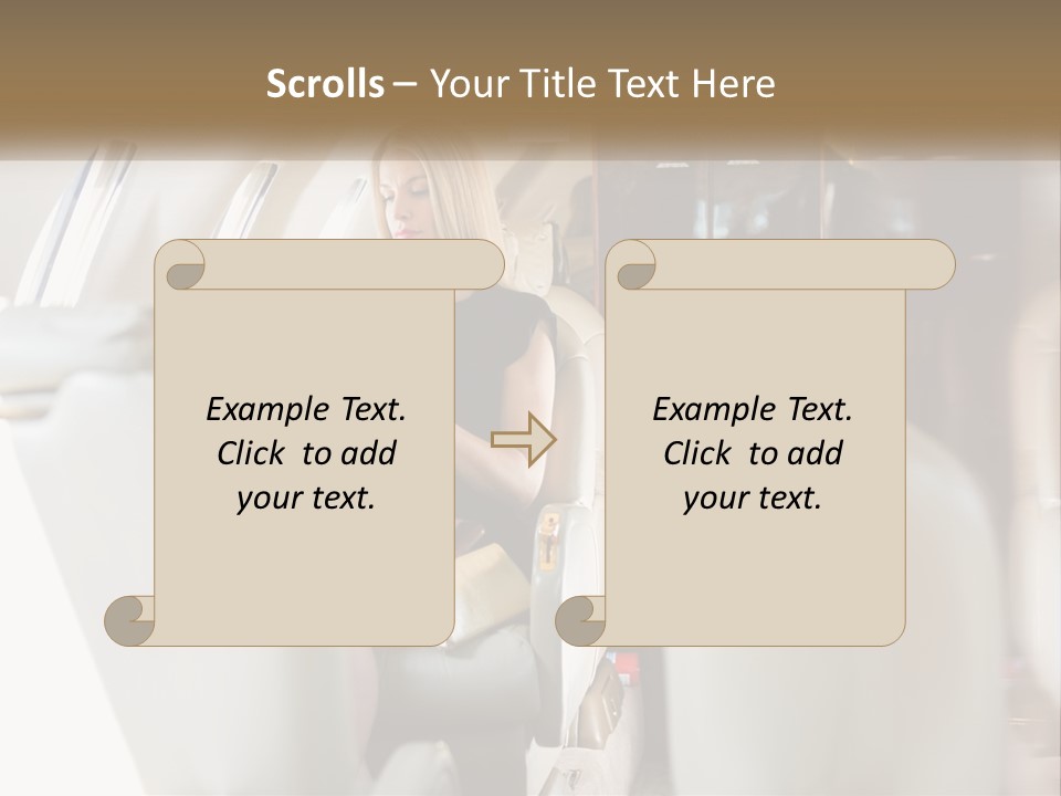 A Woman Sitting In An Airplane Holding A Tablet PowerPoint Template