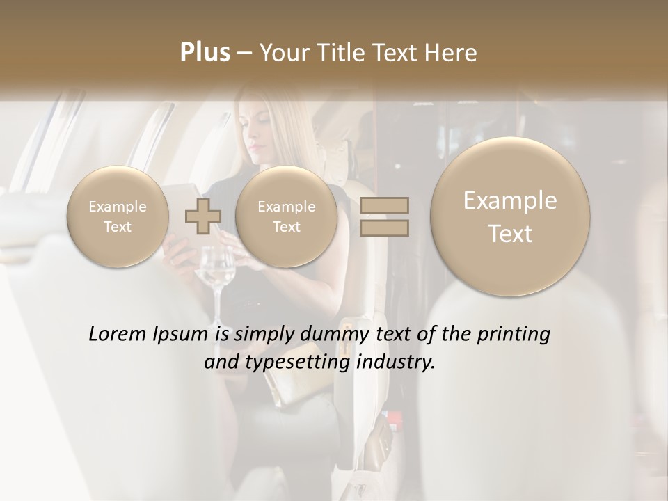 A Woman Sitting In An Airplane Holding A Tablet PowerPoint Template