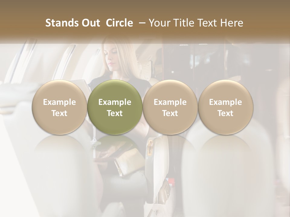 A Woman Sitting In An Airplane Holding A Tablet PowerPoint Template