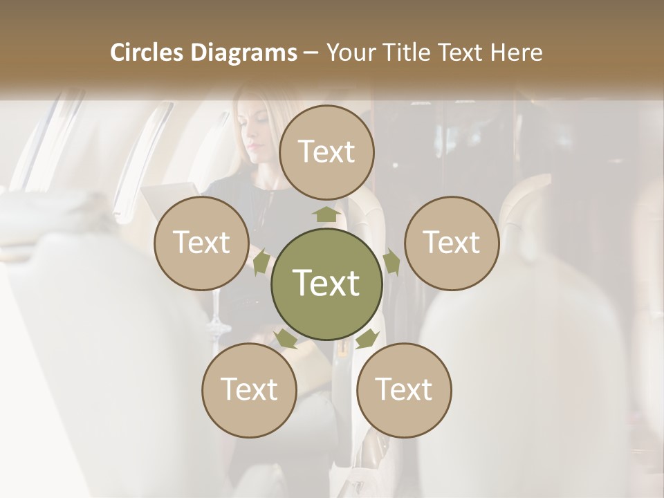 A Woman Sitting In An Airplane Holding A Tablet PowerPoint Template