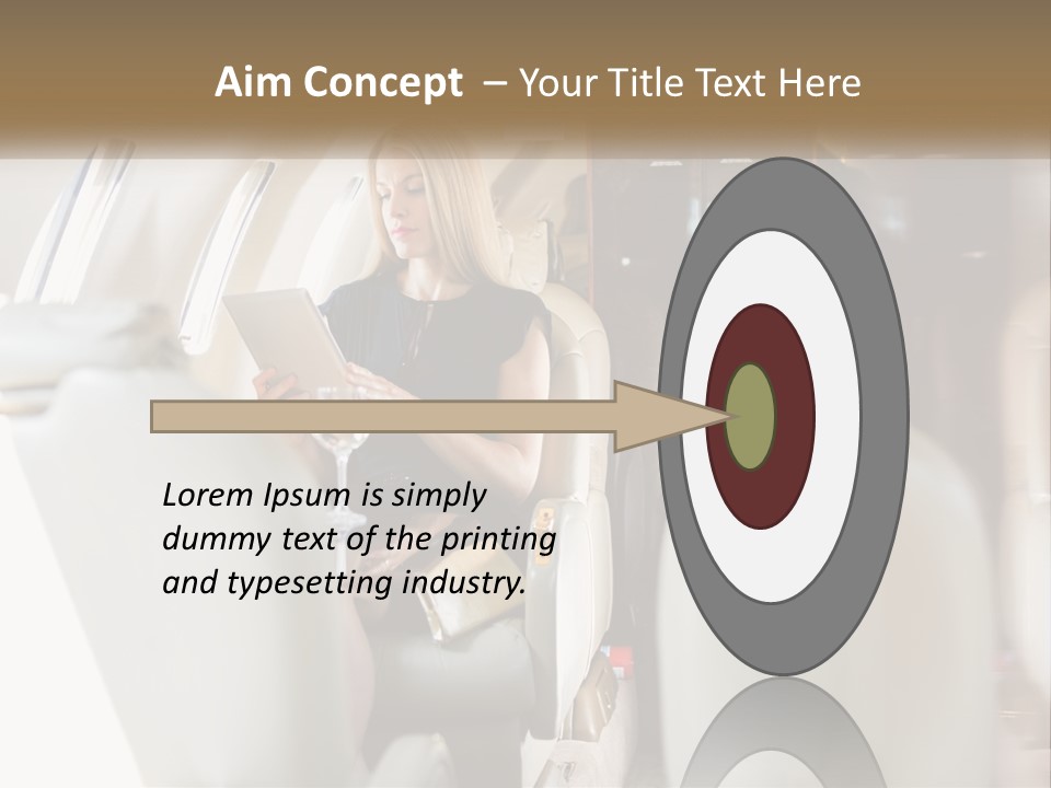 A Woman Sitting In An Airplane Holding A Tablet PowerPoint Template