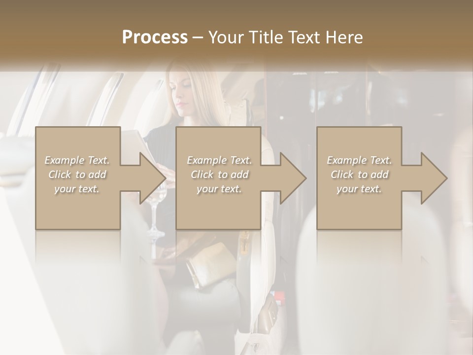 A Woman Sitting In An Airplane Holding A Tablet PowerPoint Template