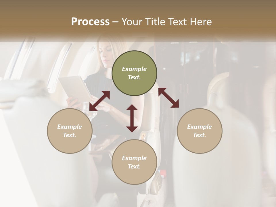 A Woman Sitting In An Airplane Holding A Tablet PowerPoint Template