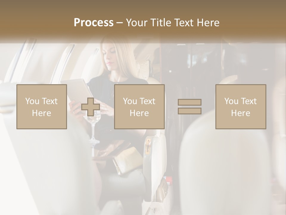 A Woman Sitting In An Airplane Holding A Tablet PowerPoint Template