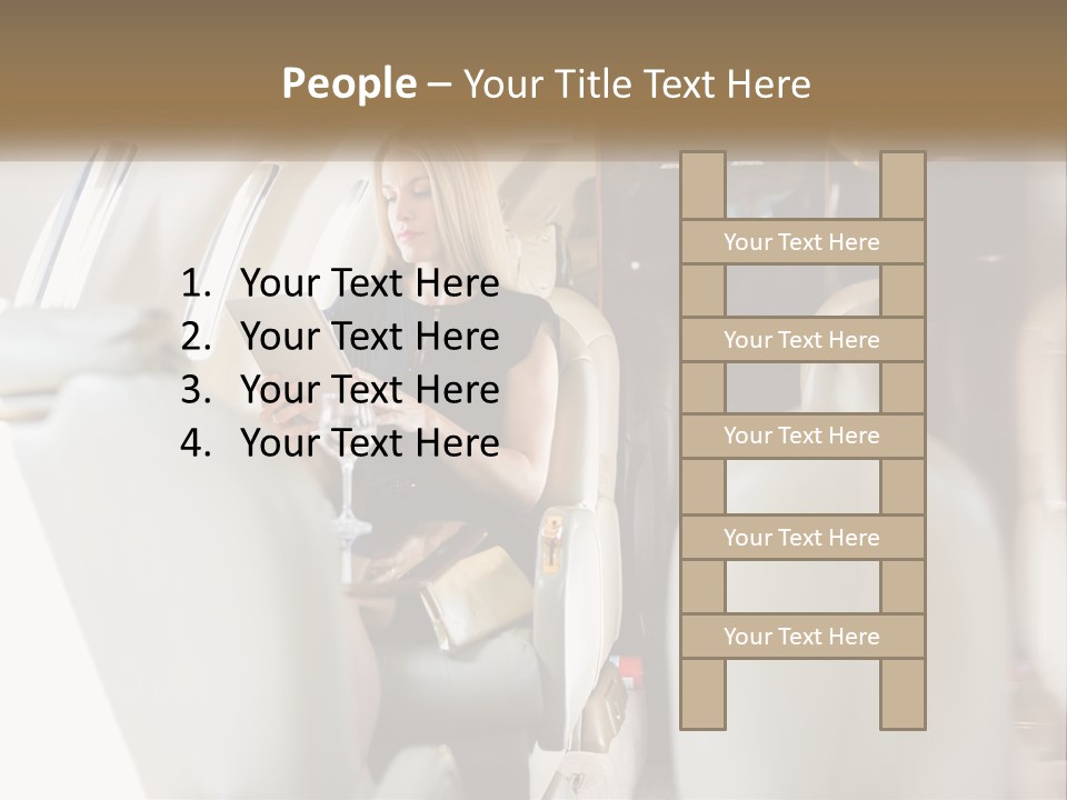 A Woman Sitting In An Airplane Holding A Tablet PowerPoint Template