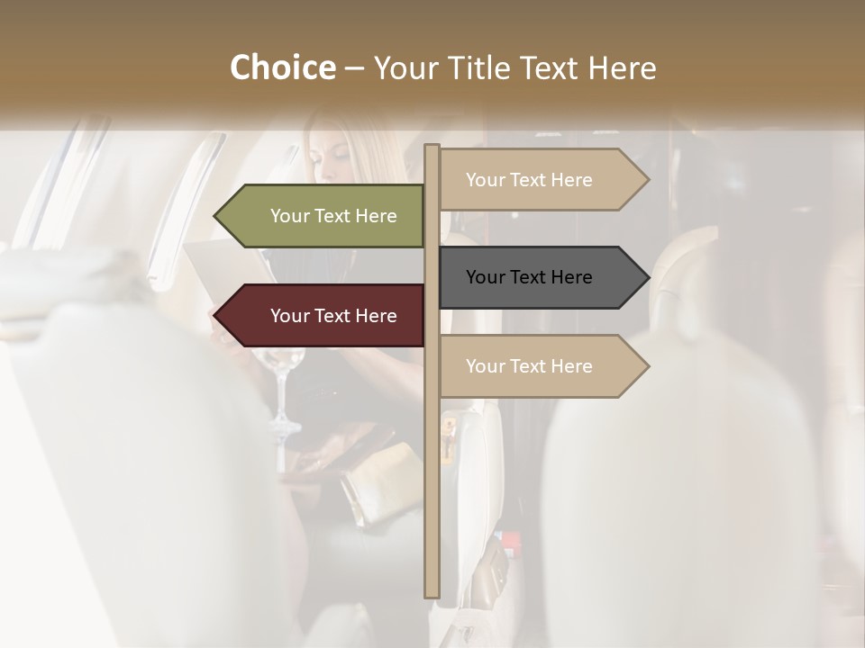 A Woman Sitting In An Airplane Holding A Tablet PowerPoint Template