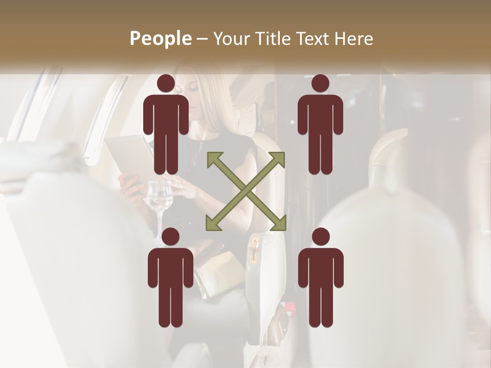 A Woman Sitting In An Airplane Holding A Tablet PowerPoint Template