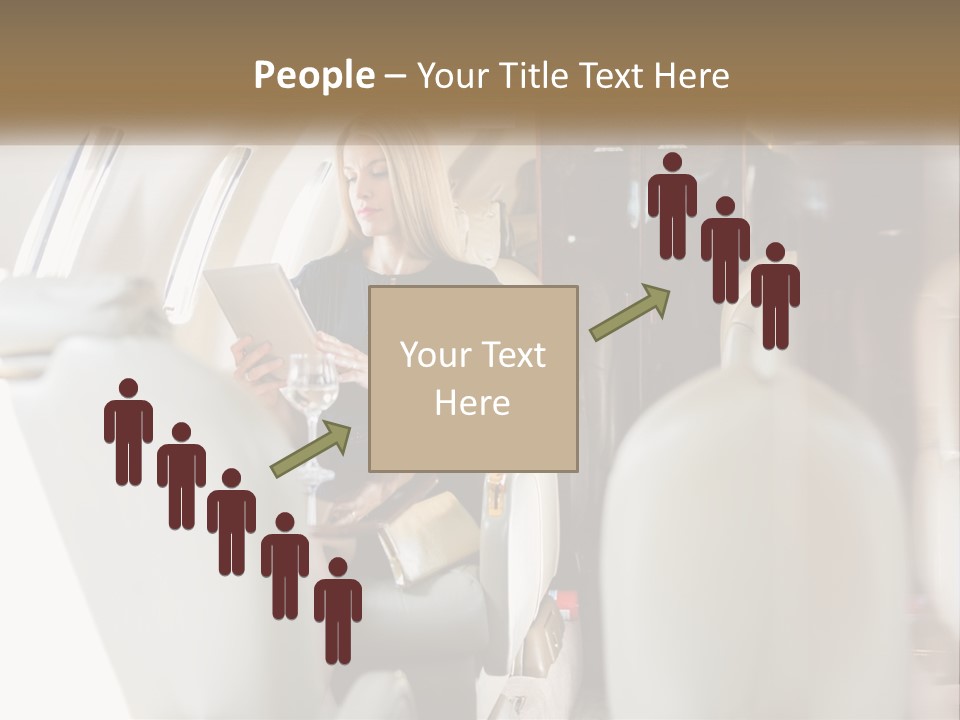 A Woman Sitting In An Airplane Holding A Tablet PowerPoint Template