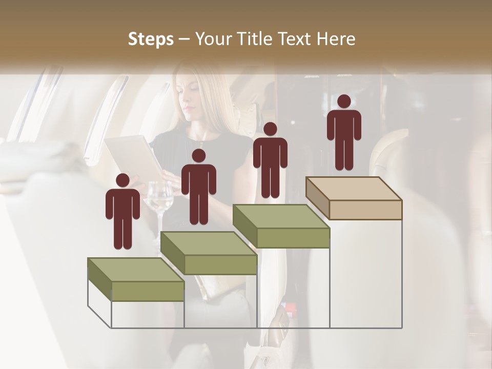 A Woman Sitting In An Airplane Holding A Tablet PowerPoint Template