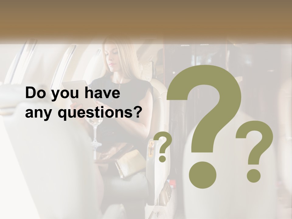 A Woman Sitting In An Airplane Holding A Tablet PowerPoint Template