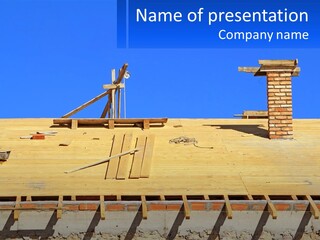 A Wooden Roof With A Brick Chimney And A Blue Sky In The Background PowerPoint Template