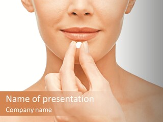 A Woman Holding A Pill In Her Hand PowerPoint Template
