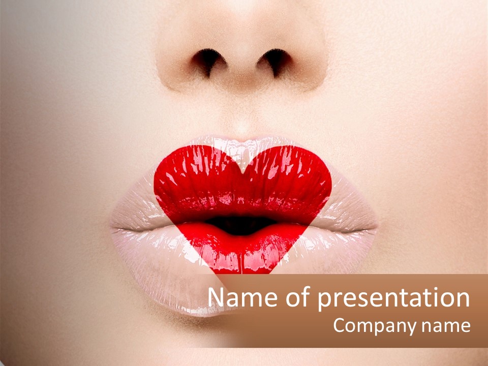 A Woman's Lips With A Heart Shaped Lip PowerPoint Template