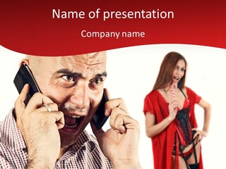 A Man Talking On A Cell Phone Next To A Woman PowerPoint Template