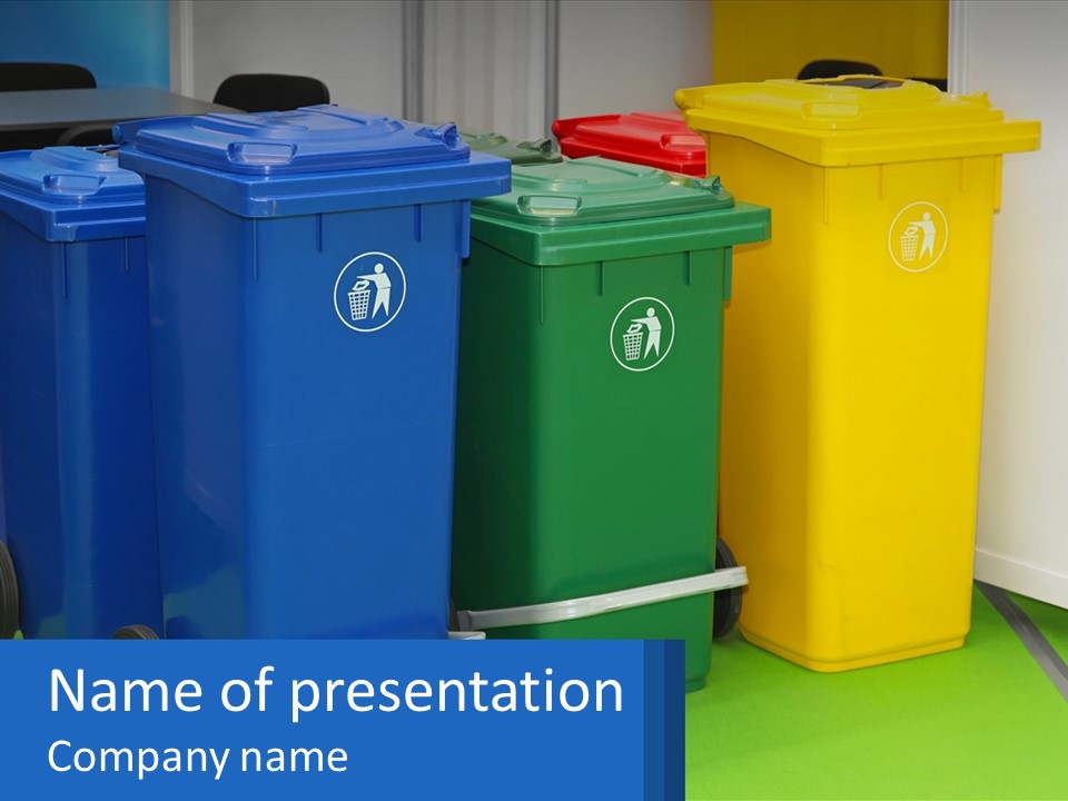 A Group Of Trash Cans Sitting Next To Each Other PowerPoint Template