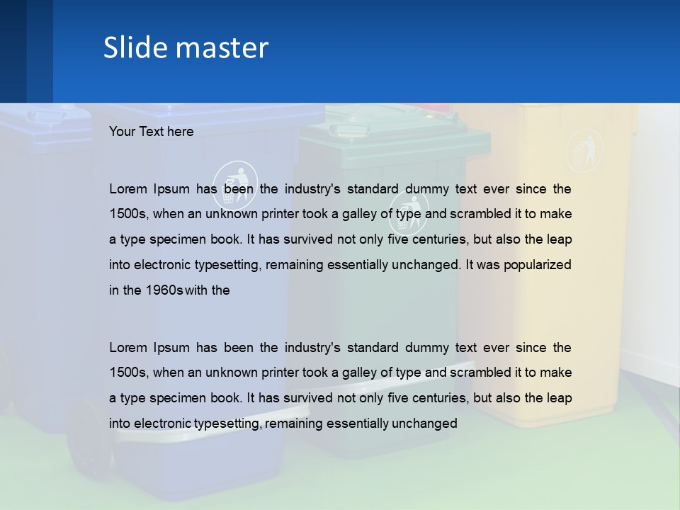 A Group Of Trash Cans Sitting Next To Each Other PowerPoint Template