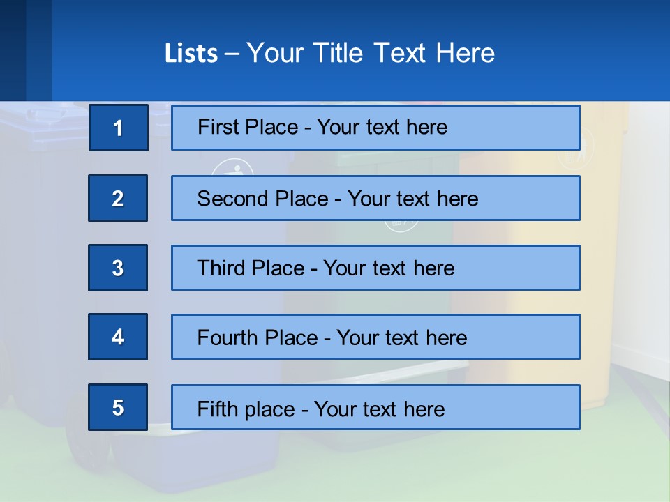 A Group Of Trash Cans Sitting Next To Each Other PowerPoint Template