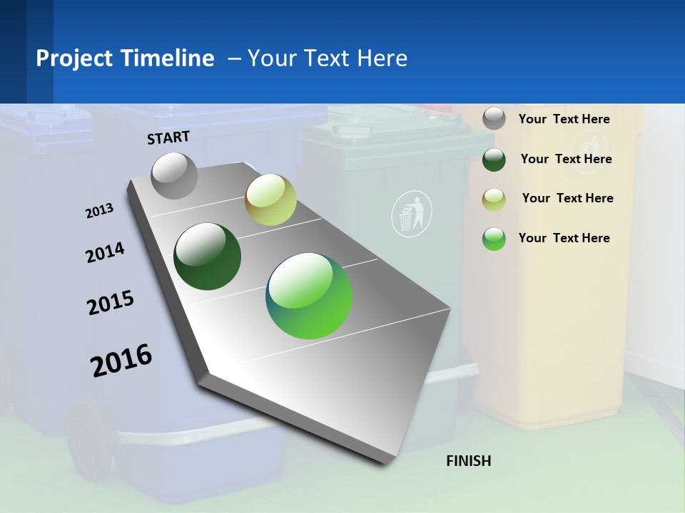 A Group Of Trash Cans Sitting Next To Each Other PowerPoint Template