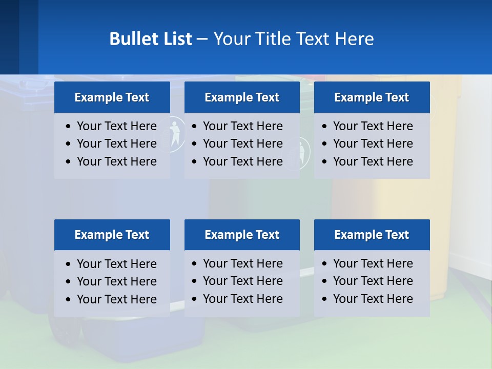 A Group Of Trash Cans Sitting Next To Each Other PowerPoint Template