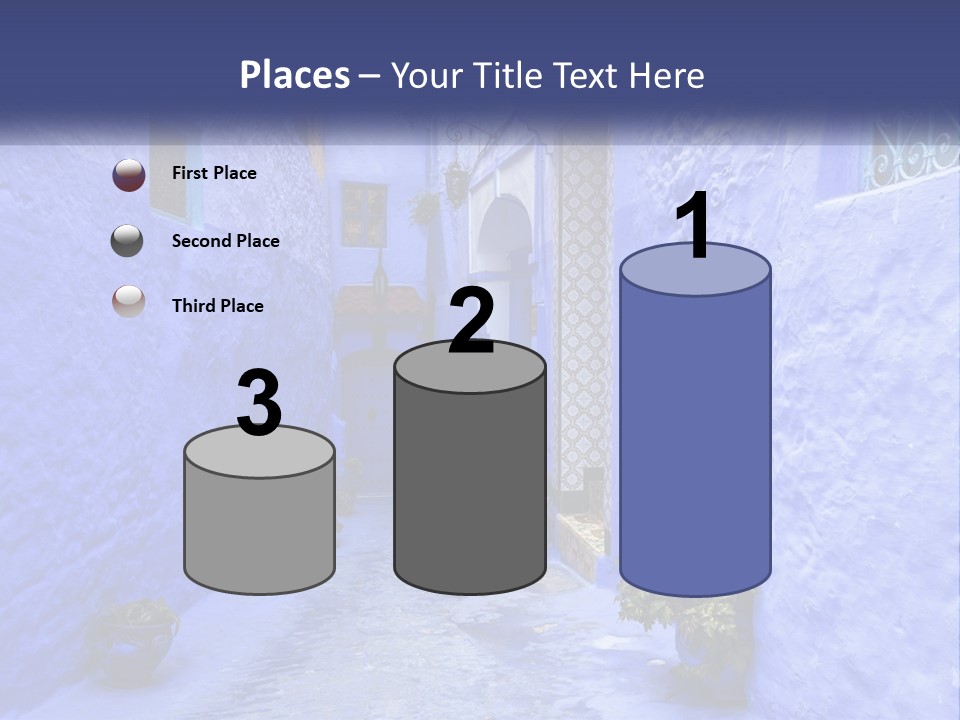 A Narrow Alley With Blue Walls And Potted Plants PowerPoint Template