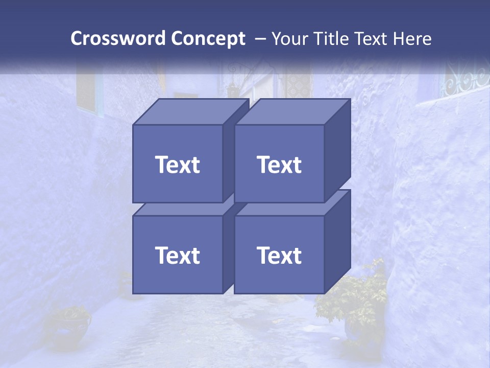 A Narrow Alley With Blue Walls And Potted Plants PowerPoint Template