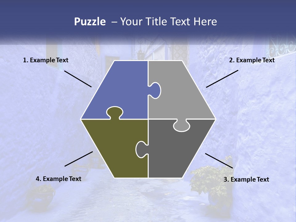 A Narrow Alley With Blue Walls And Potted Plants PowerPoint Template