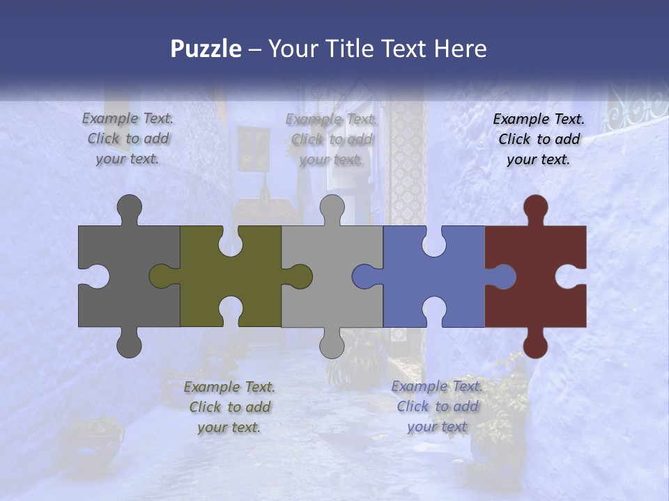 A Narrow Alley With Blue Walls And Potted Plants PowerPoint Template