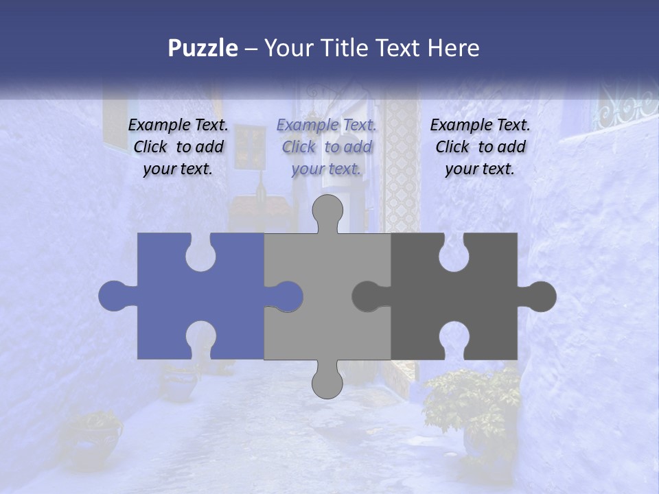 A Narrow Alley With Blue Walls And Potted Plants PowerPoint Template