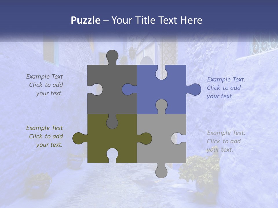 A Narrow Alley With Blue Walls And Potted Plants PowerPoint Template