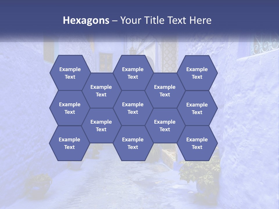 A Narrow Alley With Blue Walls And Potted Plants PowerPoint Template