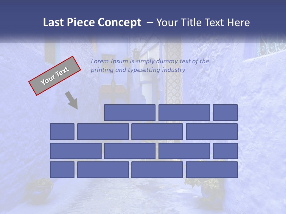 A Narrow Alley With Blue Walls And Potted Plants PowerPoint Template