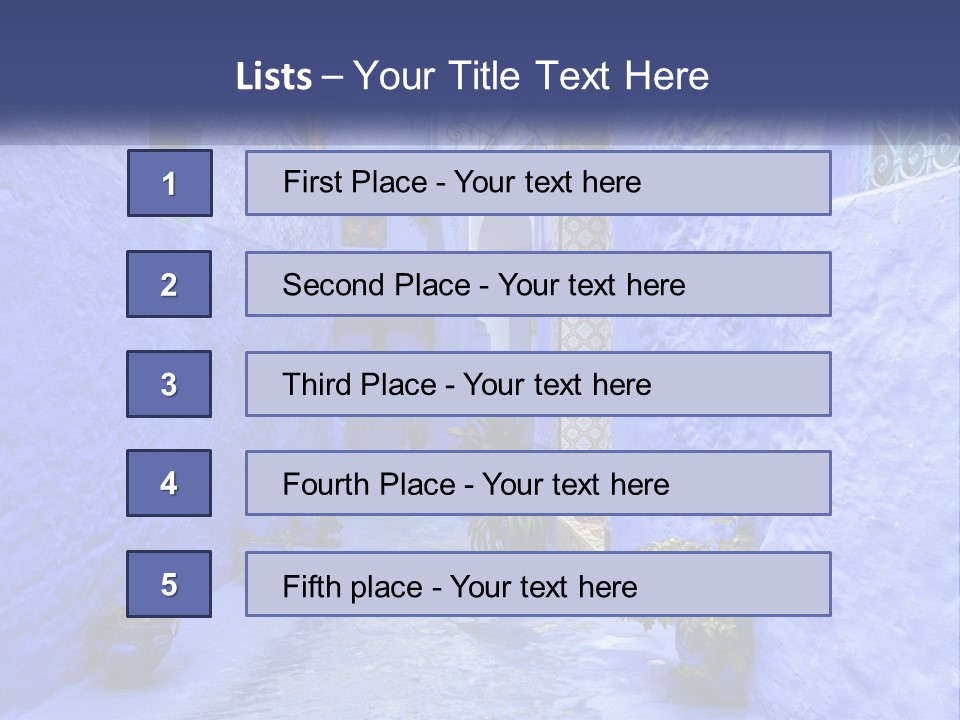 A Narrow Alley With Blue Walls And Potted Plants PowerPoint Template