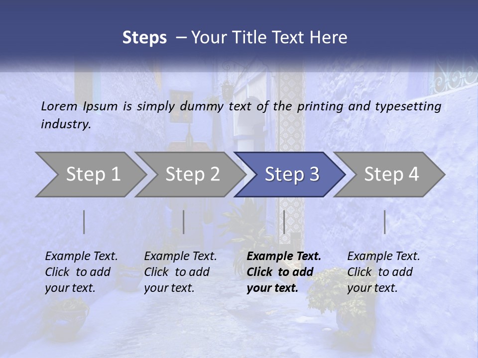 A Narrow Alley With Blue Walls And Potted Plants PowerPoint Template