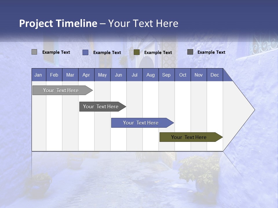 A Narrow Alley With Blue Walls And Potted Plants PowerPoint Template