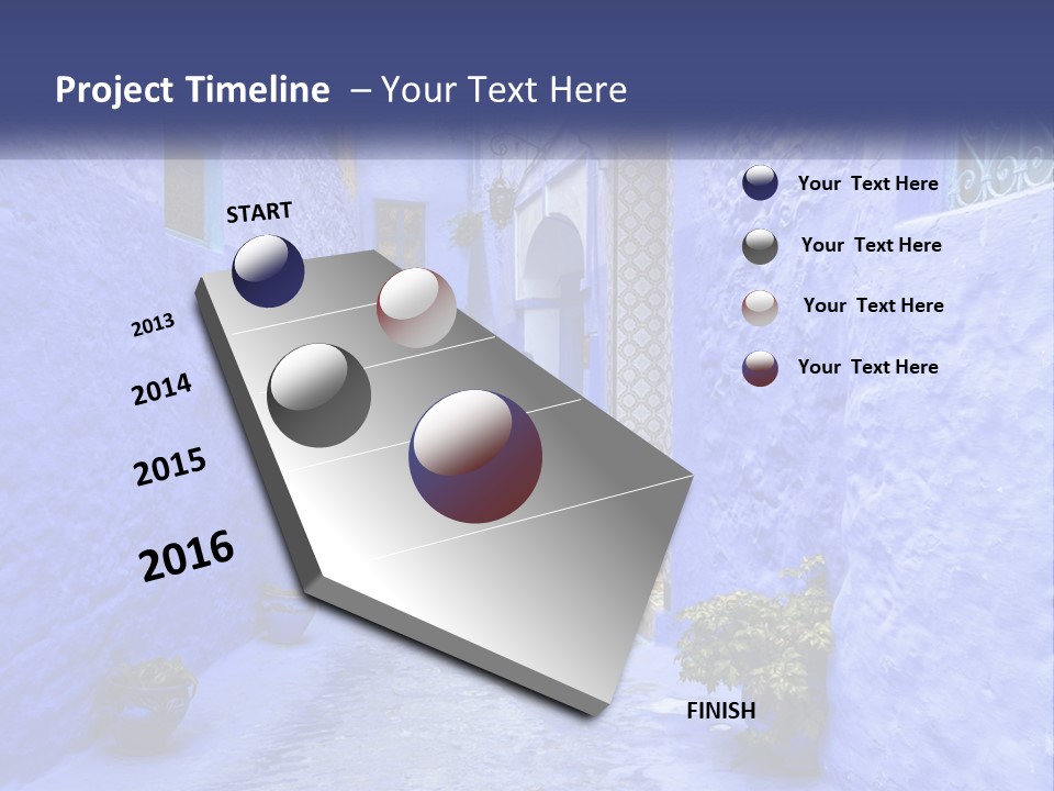 A Narrow Alley With Blue Walls And Potted Plants PowerPoint Template