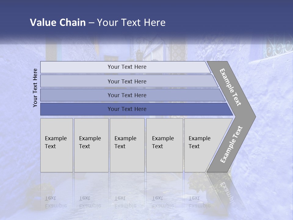 A Narrow Alley With Blue Walls And Potted Plants PowerPoint Template