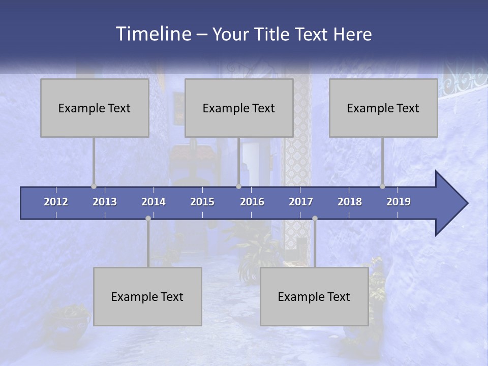 A Narrow Alley With Blue Walls And Potted Plants PowerPoint Template