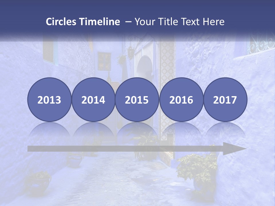 A Narrow Alley With Blue Walls And Potted Plants PowerPoint Template